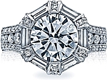This image shows the setting with a 3.15ct round cut center diamond. The setting can be ordered to accommodate any shape/size diamond listed in the setting details section below.