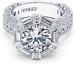 This image shows the setting with a 3.00ct round brilliant cut center diamond. The setting can be ordered to accomodate any shape/size diamond listed in the setting details section below.