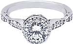 This image shows the setting with a .80ct round brilliant center diamond. The setting can be ordered to accommodate any shape/size diamond listed in the setting details section below.