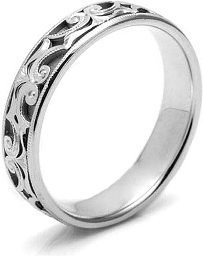 Tacori Mens Wedding Band With Hand Engraved Scroll Work -5.0mm HT2403