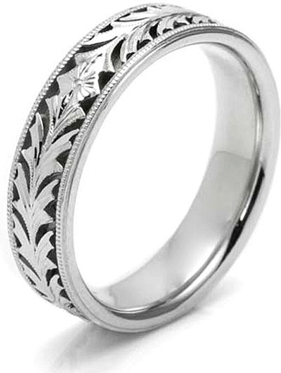 Tacori Mens Wedding Band With Hand Engraved Scroll Work -6.0mm HT2384