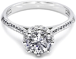 This image shows the setting with a 1.00ct round brilliant cut center diamond. The setting can be ordered to accommodate any shape/size diamond listed in the setting details section below.