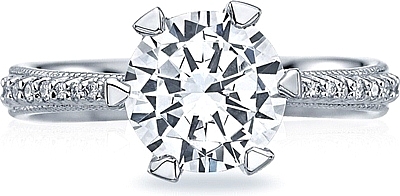 This image shows the setting with a 1.90ct round cut center diamond. The setting can be ordered to accommodate any shape/size diamond listed in the setting details section below.