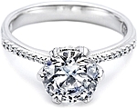 This image shows the setting with a 2.00ct round brilliant cut center diamond. The setting can be ordered to accommodate any shape/size diamond listed in the setting details section below.