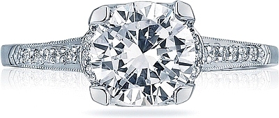 This image shows the setting with a 1.50ct round cut center diamond. The setting can be ordered to accommodate any shape/size diamond listed in the setting details section below.