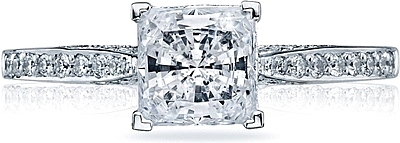 This image shows the setting with a 1.00ct princess cut center diamond. The setting can be ordered to accommodate any shape/size diamond listed in the setting details section below.