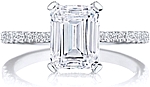 This image shows the setting with a 2.00ct emerald cut center diamond. The setting can be ordered to accommodate any shape/size diamond listed in the setting details section below.