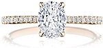 This image shows the setting with a 1.00ct oval cut center diamond. The setting can be ordered to accommodate any shape/size diamond listed in the setting details section below.