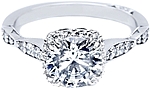 This image shows the setting with a 1.00ct round brilliant cut center diamond. The setting can be ordered to accommodate any shape/size diamond listed in the setting details section below.