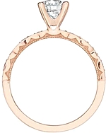 This image shows the setting with a 1.00ct round brilliant center diamond. The setting can be ordered to accommodate any shape/size diamond listed in the setting details section below.
