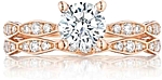 This image shows the setting with a 1.00ct round brilliant center diamond. The setting can be ordered to accommodate any shape/size diamond listed in the setting details section below. Shown with the matching wedding band; Sold separately.