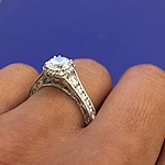 This image shows the setting with a 1.00ct round cut center diamond. The setting can be ordered to accommodate any shape/size diamond listed in the setting details section below.