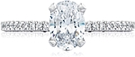 This image shows the setting with a 1.00ct oval cut center diamond. The setting can be ordered to accommodate any shape/size diamond listed in the setting details section below.