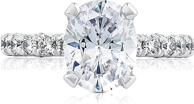 This image shows the setting with a 2.50ct oval cut center diamond. The setting can be ordered to accommodate any shape/size diamond listed in the setting details section below.