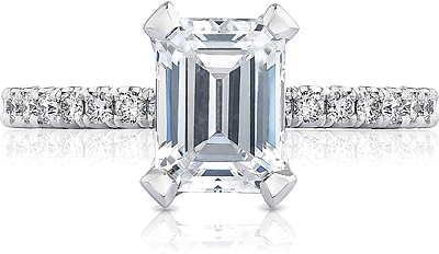 This image shows the setting with a 1.50ct emerald cut center diamond. The setting can be ordered to accommodate any shape/size diamond listed in the setting details section below.