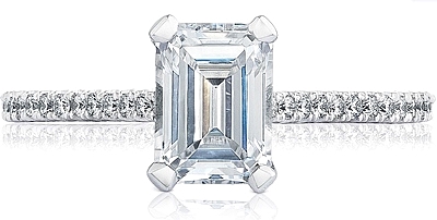 This image shows the setting with a 1.15ct emerald cut center diamond. The setting can be ordered to accommodate any shape/size diamond listed in the setting details section below.