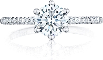 This image shows the setting with a 1.00ct round cut center diamond. The setting can be ordered to accommodate any shape/size diamond listed in the setting details section below.