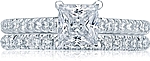 This image shows the setting with a 1.00ct princess cut center diamond. The setting can be ordered to accommodate any shape/size diamond listed in the setting details section below. (shown with matching wedding band sold separately)