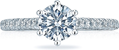 This image shows the setting with a 1.00ct round cut center diamond. The setting can be ordered to accommodate any shape/size diamond listed in the setting details section below.