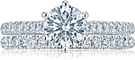 This image shows the setting with a 1.00ct round brilliant cut center diamond. The setting can be ordered to accommodate any shape/size diamond listed in the setting details section below.