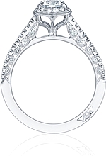 This image shows the setting with a .60ct round brilliant cut center diamond. The setting can be ordered to accommodate any shape/size diamond listed in the setting details section below.