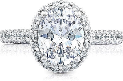 This image shows the setting with a 2.75ct oval cut center diamond. The setting can be ordered to accommodate any shape/size diamond listed in the setting details section below.