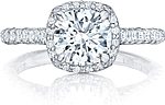 This image shows the setting with a 1.00ct round brilliant cut center diamond. The setting can be ordered to accommodate any shape/size diamond listed in the setting details section below.