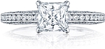 This image shows the setting with a 1.00ct princess cut center diamond. The setting can be ordered to accommodate any shape/size diamond listed in the setting details section below.