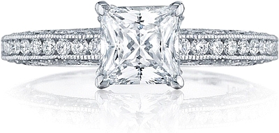 This image shows the setting with a 1.00ct princess cut center diamond. The setting can be ordered to accommodate any shape/size diamond listed in the setting details section below.
