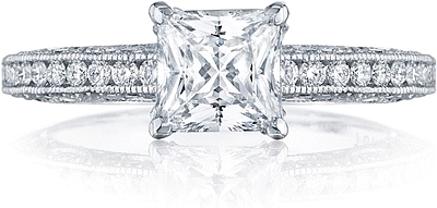 This image shows the setting with a 1.00ct princess cut center diamond. The setting can be ordered to accommodate any shape/size diamond listed in the setting details section below.