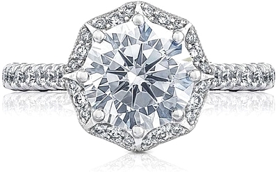 This image shows the setting with a 1.50ct round brilliant cut center diamond. The setting can be ordered to accommodate any shape/size diamond listed in the setting details section below.