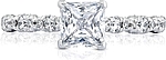 This image shows the setting with a .75ct princess cut center diamond. The setting can be ordered to accommodate any shape/size diamond listed in the setting details section below.