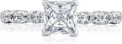 This image shows the setting with a .75ct princess cut center diamond. The setting can be ordered to accommodate any shape/size diamond listed in the setting details section below.