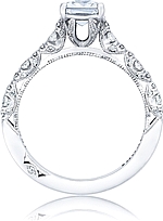 This image shows the setting with a .75ct princess cut center diamond. The setting can be ordered to accommodate any shape/size diamond listed in the setting details section below.