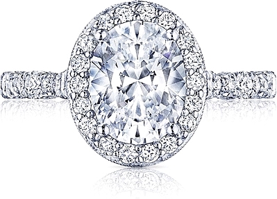 This image shows the setting with a 2.00ct oval cut center diamond. The setting can be ordered to accommodate any shape/size diamond listed in the setting details section below.