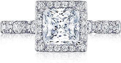 This image shows the setting with a 1.00ct princess cut center diamond. The setting can be ordered to accommodate any shape/size diamond listed in the setting details section below.