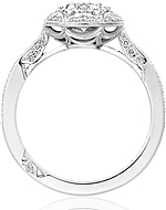 This image shows the setting with a .75ct round brilliant cut center diamond. The setting can be ordered to accommodate any shape/size diamond listed in the setting details section below.