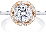 This image shows the setting with a 1.25ct round brilliant cut center diamond. The setting can be ordered to accommodate any shape/size diamond listed in the setting details section below.