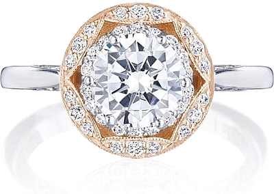 This image shows the setting with a 1.25ct round brilliant cut center diamond. The setting can be ordered to accommodate any shape/size diamond listed in the setting details section below.