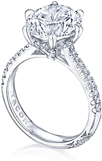 This image shows the setting with a 1.50ct round brilliant cut center diamond. The setting can be ordered to accommodate any shape/size diamond listed in the setting details section below.
