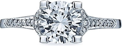 This image shows the setting with a 1.50ct round cut center diamond. The setting can be ordered to accommodate any shape/size diamond listed in the setting details section below.