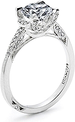 This image shows the setting with a 1.00ct round brilliant cut diamond. The setting can be ordered to accommodate any shape/size diamond listed in the setting details section below.