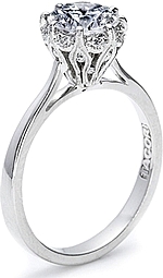 This image shows the setting with a 1.00ct round brilliant cut center diamond. The setting can be ordered to accommodate any shape/size diamond listed in the setting details section below.