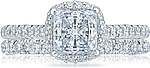 This image shows the setting with a 1.00ct princess cut center diamond. The setting can be ordered to accommodate any shape/size diamond listed in the setting details section below. (shown with matching wedding band sold separately)