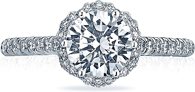 This image shows the setting with a 1.25ct round cut center diamond. The setting can be ordered to accommodate any shape/size diamond listed in the setting details section below.