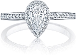 This image shows the setting with a 1.00ct pear cut center diamond. The setting can be ordered to accommodate any shape/size diamond listed in the setting details section below.