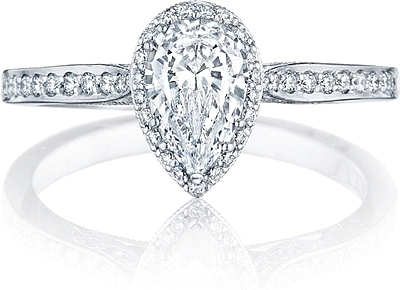 This image shows the setting with a 1.00ct pear cut center diamond. The setting can be ordered to accommodate any shape/size diamond listed in the setting details section below.
