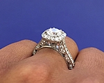 This image shows the setting with a 1.00ct round brilliant cut center diamond. The setting can be ordered to accommodate any shape/size diamond listed in the setting details section below.