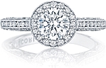 This image shows the setting with a 1.00ct round brilliant cut center diamond. The setting can be ordered to accommodate any shape/size diamond listed in the setting details section below.