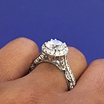 This image shows the setting with a 1.25ct round brilliant cut center diamond. The setting can be ordered to accommodate any shape/size diamond listed in the setting details section below.